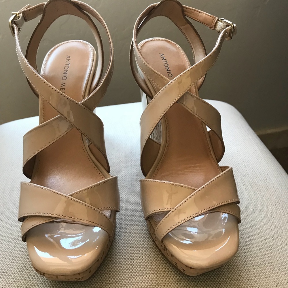 ANTONIO MELANI nude cork wedges